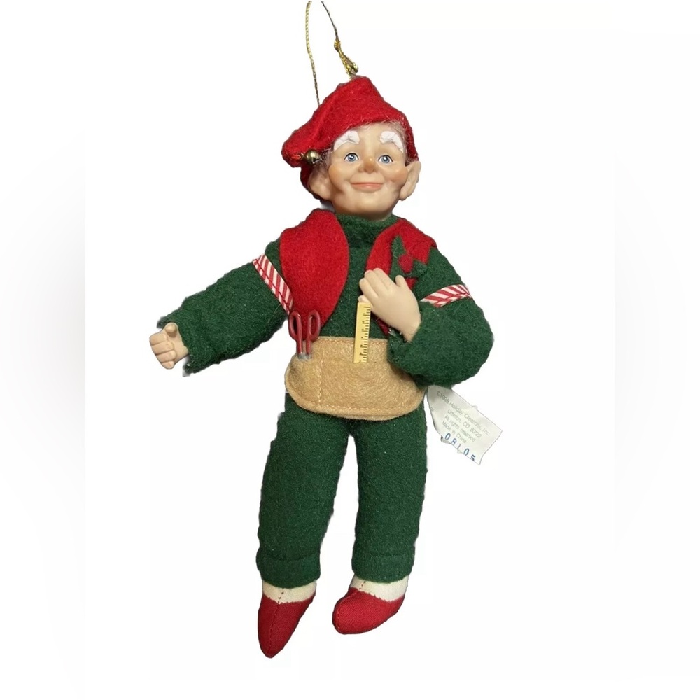 Vtg Christmas ornament Workshop Elf Pixie Handy Man Construction Holidays